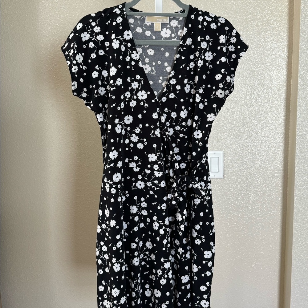 Black & white floral wrap dress by Michael Kors